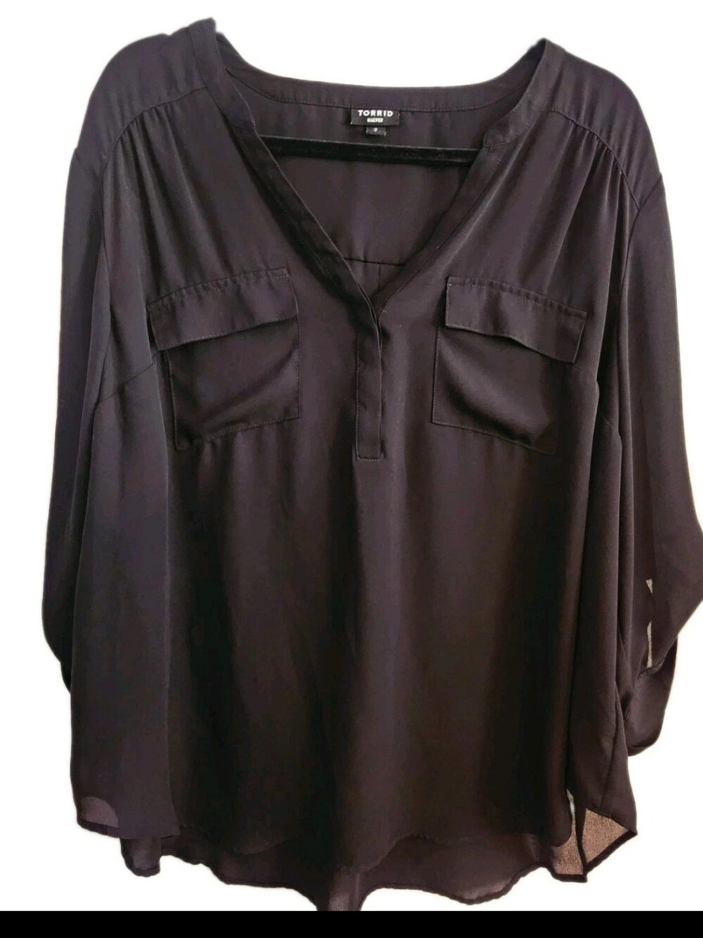 Torrid Harper Georgette 3/4 Sleeve Blouse Black Size 2